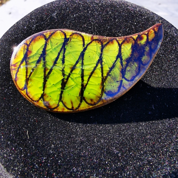 Vintage Alice Lund Pottery Mid Century Lime Green Brown Brooch Tear Drop… - Picture 4 of 16